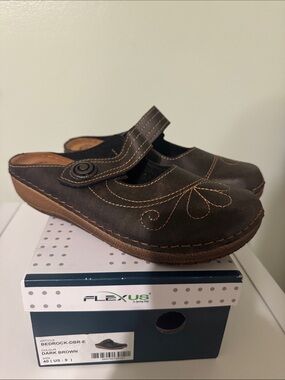 Spring Step Dark Brown Leather Mary Jane Clog Mules